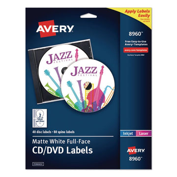 Full Face CD Labels, Matte White, 40/Pack