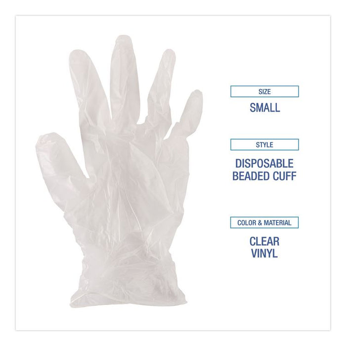 Exam Vinyl Gloves, Powder-Free, Small, 3.6 mil Thick, 9.5" Long, Clear, 100/Box