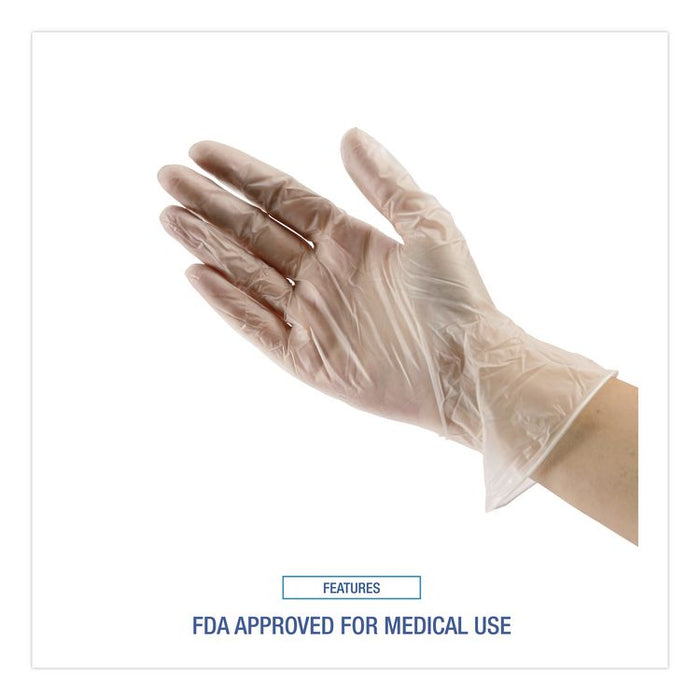 Exam Vinyl Gloves, Powder-Free, Small, 3.6 mil Thick, 9.5" Long, Clear, 100/Box