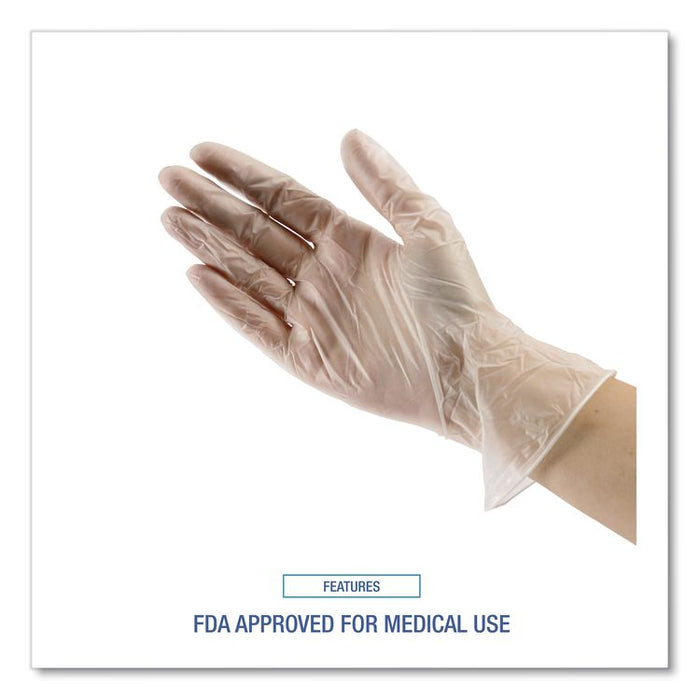 Exam Vinyl Gloves, Powder-Free, Small, 3.6 mil Thick, 9.5" Long, Clear, 100/Box, 10 Boxes/Carton