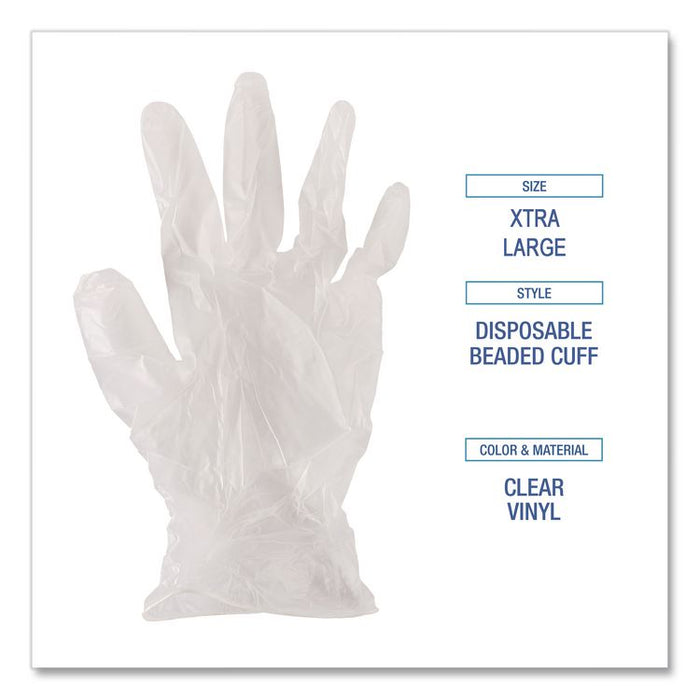Exam Vinyl Gloves, Powder-Free, X-Large, 3.6 mil Thick, 9.5" Long, Clear, 100/Box, 10 Boxes/Carton