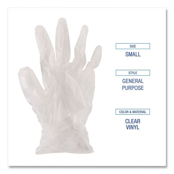 General Purpose Vinyl Gloves, Powder-Free, Small, 2.6 mil Thick, 9.5" Long, Clear, 100/Box