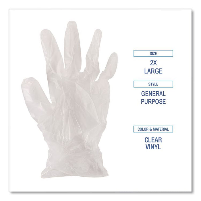 General Purpose Vinyl Gloves, Powder-Free, XX-Large, 2.6 mil Thick, 9.5" Long, Clear, 100/Box
