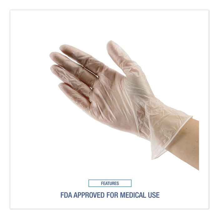 Exam Vinyl Gloves, Powder-Free, Large, 3.6 mil Thick, 9.5" Long, Clear, 100/Box