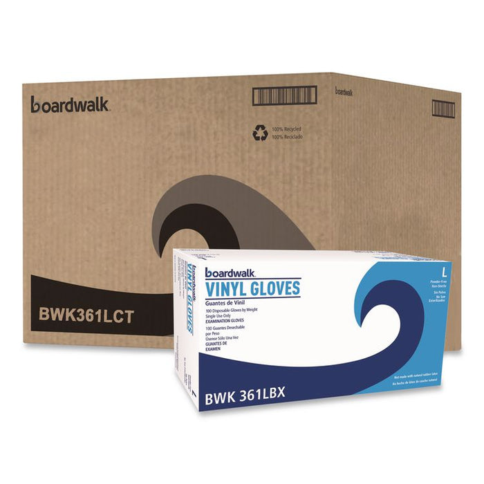 Exam Vinyl Gloves, Powder-Free, Large, 3.6 mil Thick, 9.5" Long, Clear, 100/Box, 10 Boxes/Carton