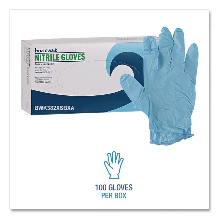 Disposable Examination Nitrile Gloves, Powder-Free, X-Small, 5 mil Thick, 9.5" Long, Blue, 100/Box