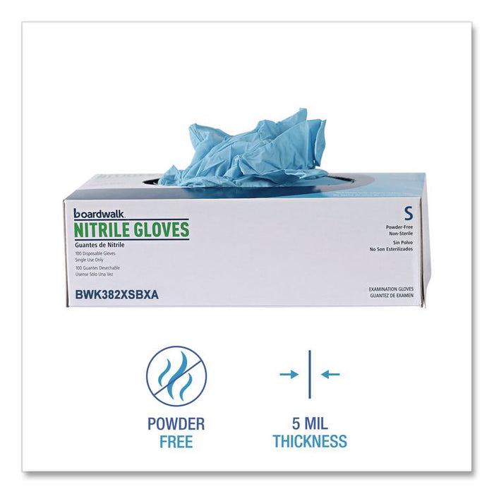 Disposable Examination Nitrile Gloves, Powder-Free, X-Small, 5 mil Thick, 9.5" Long, Blue, 100/Box