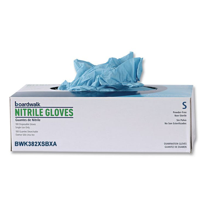 Disposable Examination Nitrile Gloves, Powder-Free, X-Small, 5 mil Thick, 9.5" Long, Blue, 100/Box