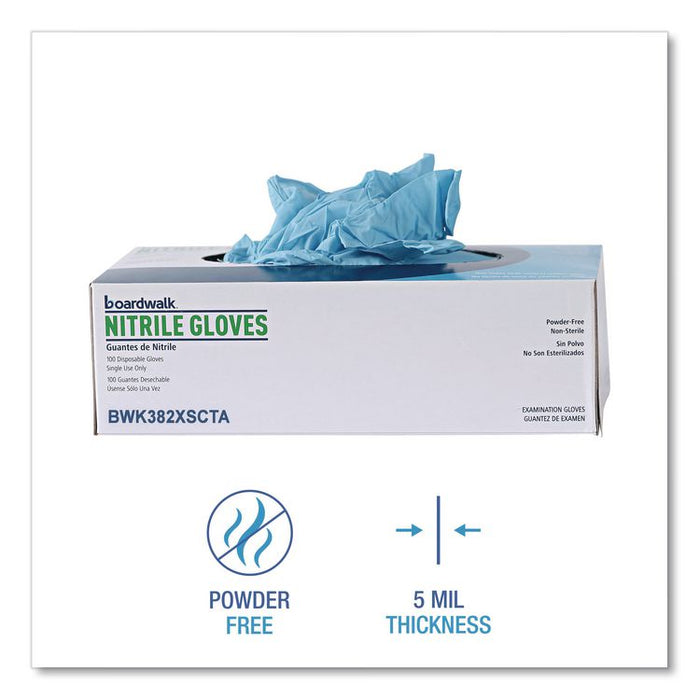 Disposable Examination Nitrile Gloves, Powder-Free, X-Small, 5 mil Thick, 9.5" Long, Blue, 100/Box, 10 Boxes/Carton