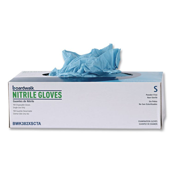 Disposable Examination Nitrile Gloves, Powder-Free, X-Small, 5 mil Thick, 9.5" Long, Blue, 100/Box, 10 Boxes/Carton