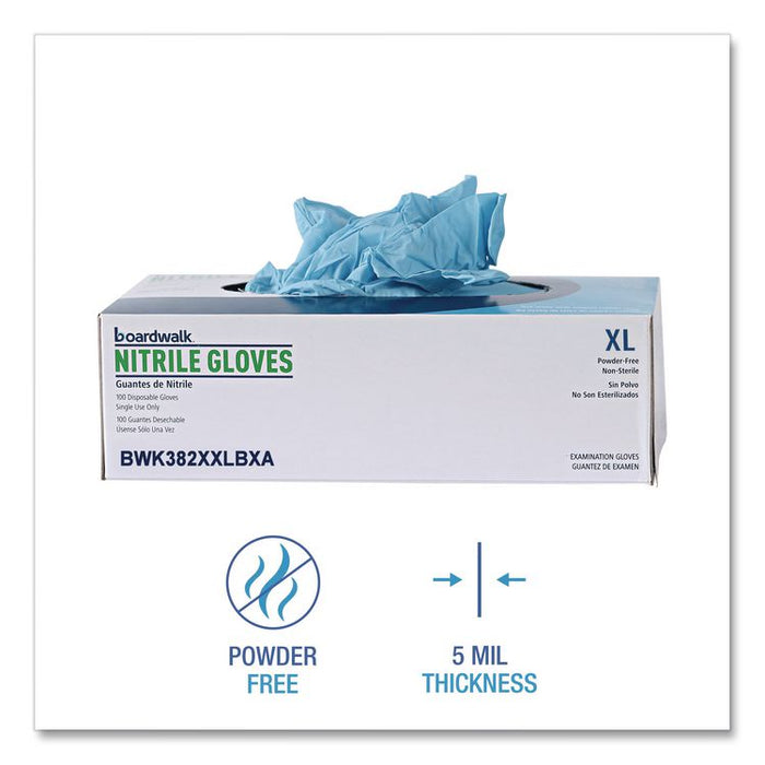 Disposable Examination Nitrile Gloves, Powder-Free, XX-Large, 5 mil Thick, 9.5" Long, Blue, 100/Box