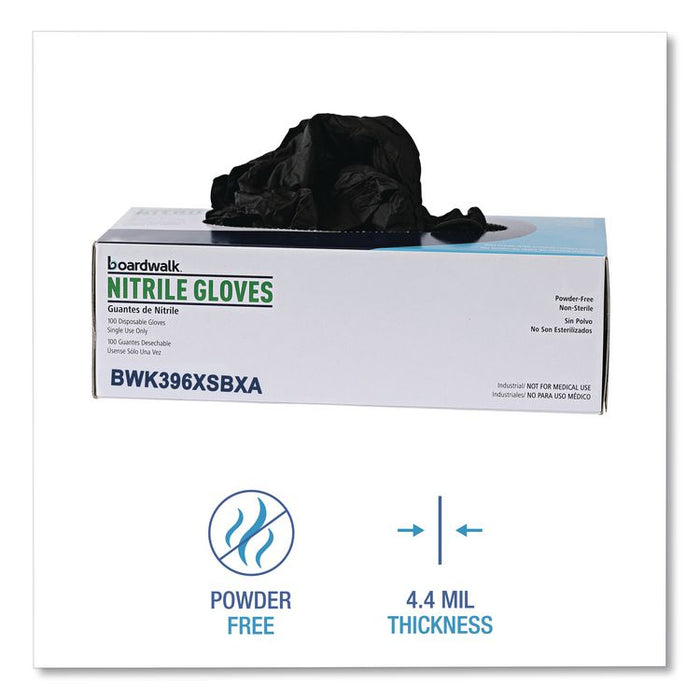 396 Series Disposable General-Purpose Nitrile Gloves, Powder-Free, X-Small, 4.4 mil Thick, 9.5" Long, Black, 100/Box,10 BX/CT