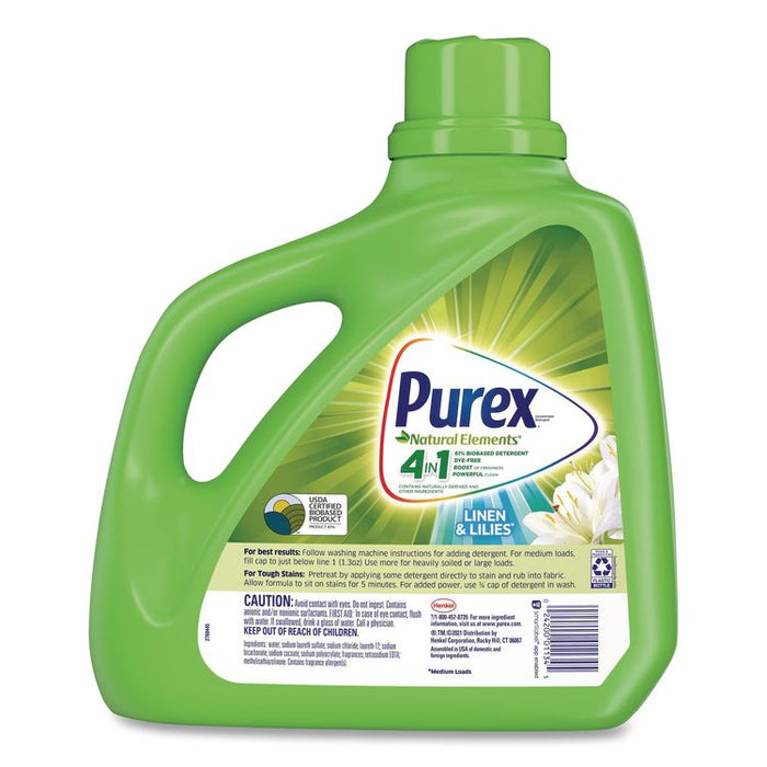 Ultra Natural Elements HE Liquid Detergent, Linen and Lilies Scent, 150 oz Bottle, 4/Carton
