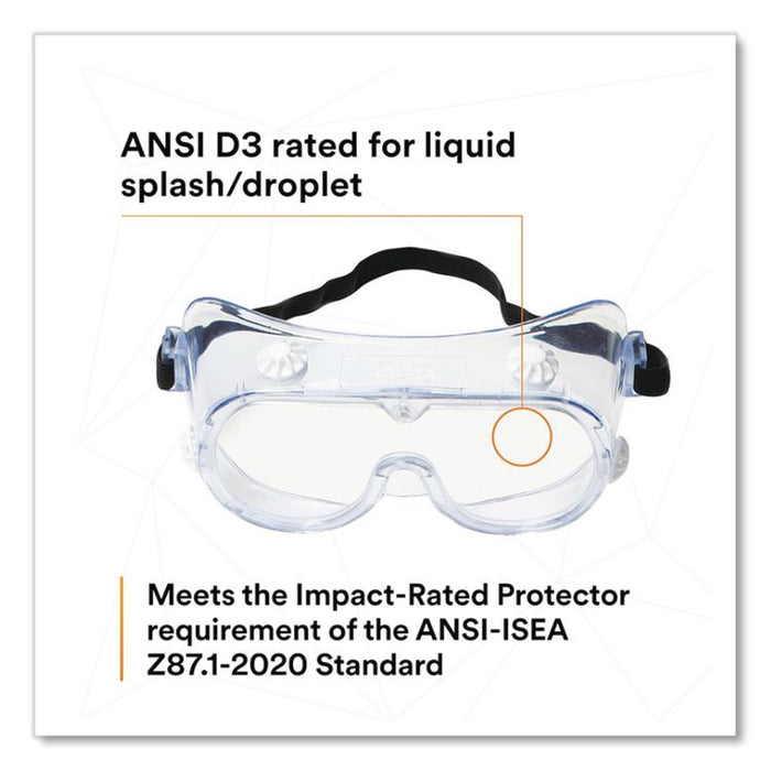 334 Safety Splash Goggles, OTG, Clear Anti-Fog Lens, Clear Frame