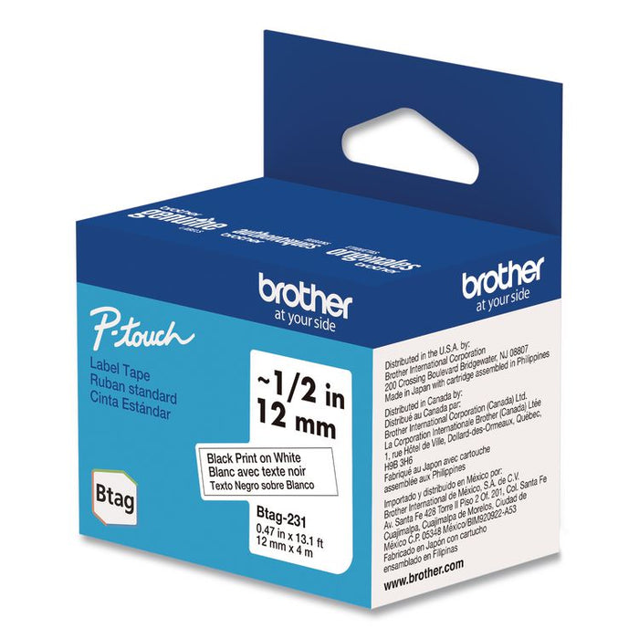 Genuine P-Touch BTAG Label Tapes, 0.47" x 13.1 ft, Black on White