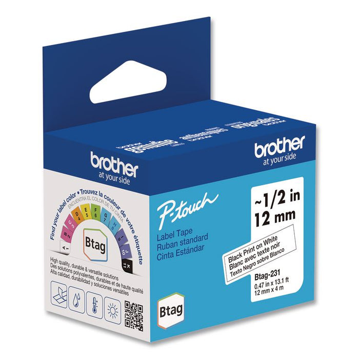 Genuine P-Touch BTAG Label Tapes, 0.47" x 13.1 ft, Black on White