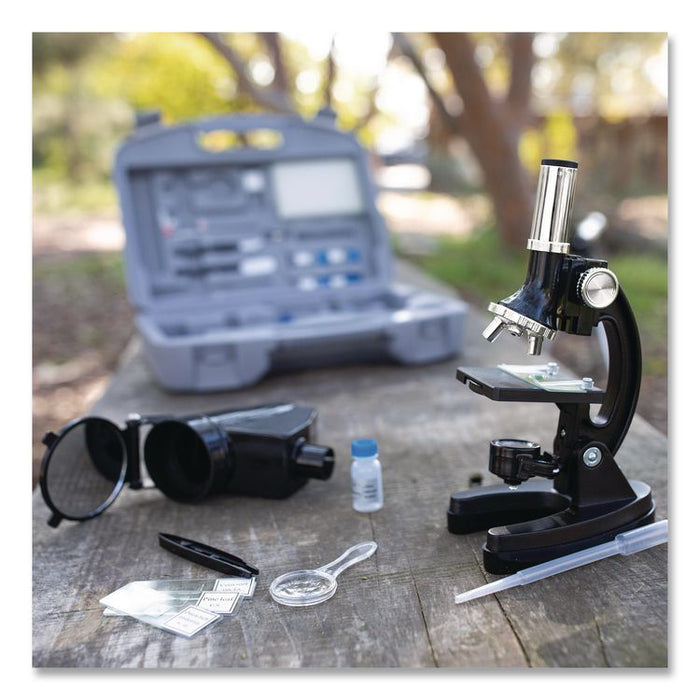 GeoSafari Micropro Microcope Set, 50x, 100x, 150x, 300x 600x Magnification, Plain Stage, Mirror Illuminator, Black, 95 Pieces