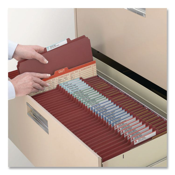 Pressboard Classification Folders, 2/5-Cut Tab, Expands 3", 3 Dividers, 8 SafeSHIELD Fasteners, Letter Size, Red, 10/Box