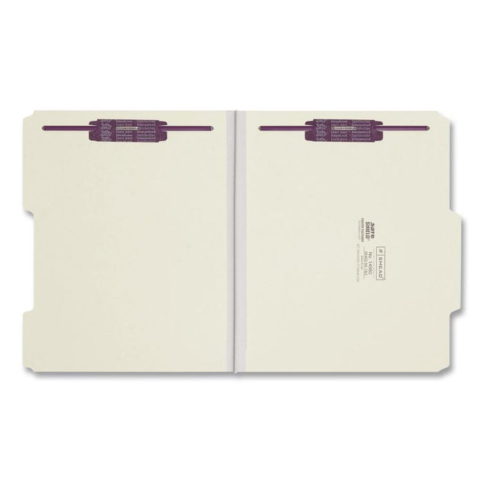 Recycled Pressboard Fastener Folders, 2/5 Tab: R of C, Expands 1", 2 SafeSHIELD Fasteners, Letter Size, Gray-Green, 25/Box