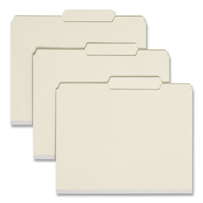 Recycled Pressboard Fastener Folders, 2/5 Tab: R of C, Expands 1", 2 SafeSHIELD Fasteners, Letter Size, Gray-Green, 25/Box