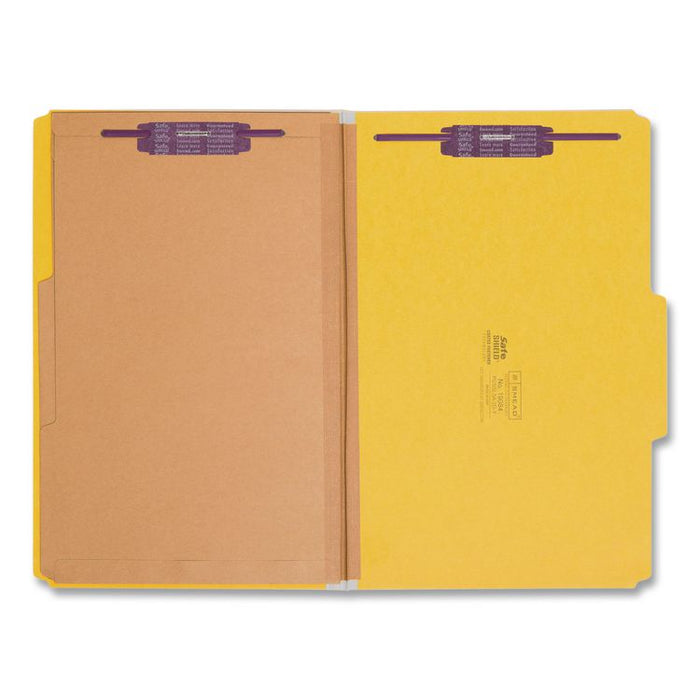 Pressboard Top Tab Pocket Classification Folders, Expands 2", 2 Dividers, 6 SafeSHIELD Fasteners, Legal Size, Yellow, 10/Box