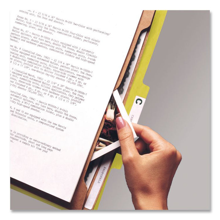 Pressboard Top Tab Pocket Classification Folders, Expands 2", 2 Dividers, 6 SafeSHIELD Fasteners, Legal Size, Yellow, 10/Box