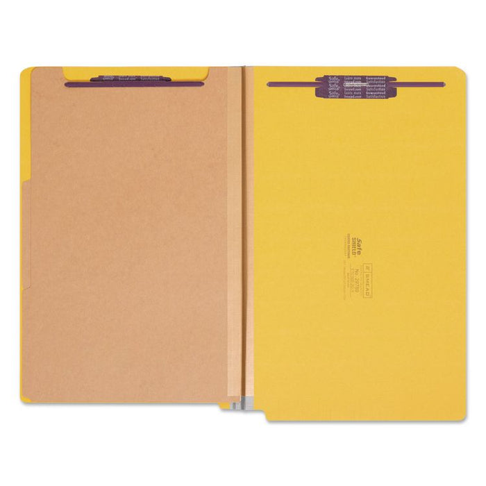 End Tab Pressboard Classification Folders, Expands 2", 2 Dividers, 6 SafeSHIELD Fasteners, Legal Size, Yellow, 10/Box