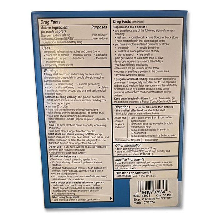 Pain Reliever Tablets Refill Packs, 1 Tablet/Packet, 30/Box