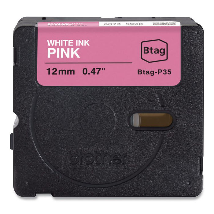 Genuine P-Touch BTAG Label Tapes, 0.47" x 13.1 ft, White on Pink