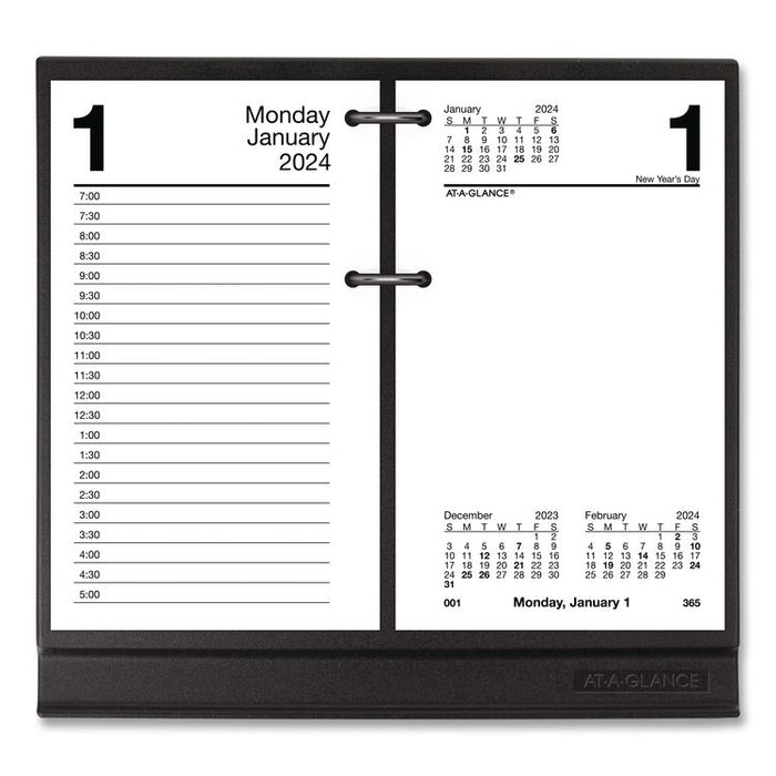 #17 Desk Calendar Base for Loose-Leaf Refill, 2 Rings, 3.5" x 6", Black