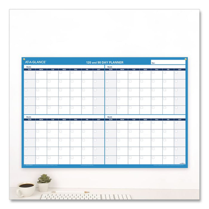90/120-Day Undated Horizontal Erasable Wall Planner, 36 x 24, White/Blue Sheets, Undated