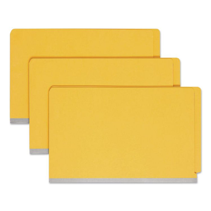 End Tab Pressboard Classification Folders, Expands 2", 2 Dividers, 6 SafeSHIELD Fasteners, Legal Size, Yellow, 10/Box