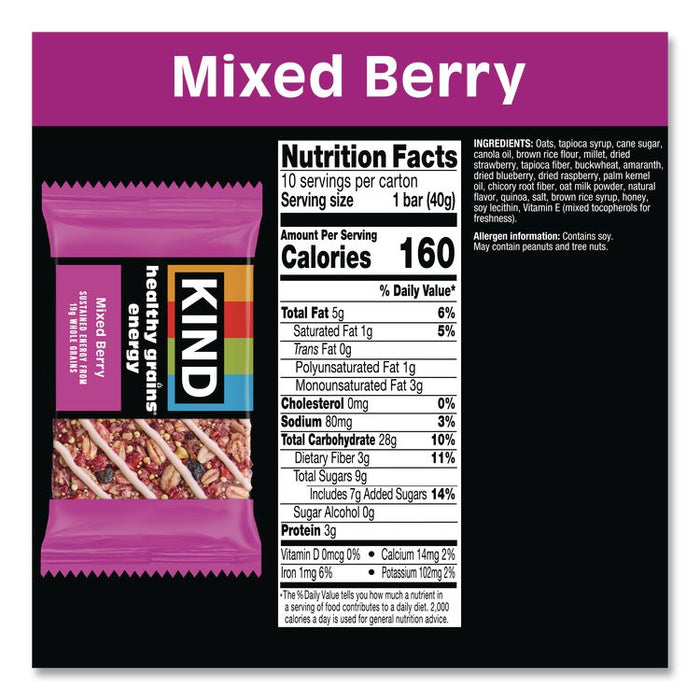 Healthy Grains Energy Mixed Berry Bars, 1.4 oz Bar, 10/Box
