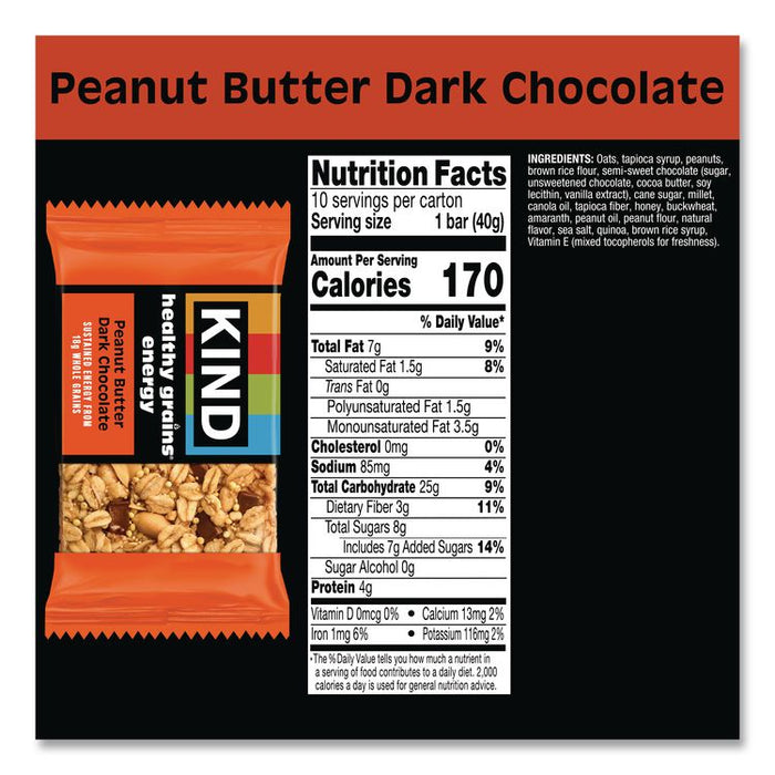 Healthy Grains Energy Peanut Butter Dark Chocolate Bars, 1.4 oz Bar, 10/Box