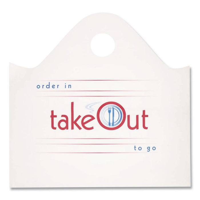 Wave Top To-Go Bags, Take-Out Labeling, Cut-Out Handles, 19" x 9.5" x 19", White/Blue/Red, 500/Carton