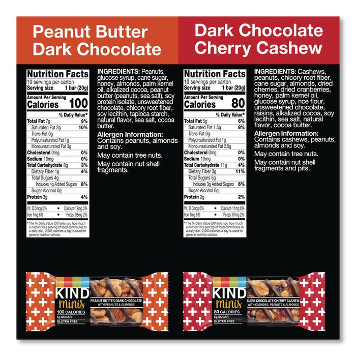Minis Peanut Butter Dark Chocolate and Dark Chocolate Cherry Cashew Variety Pack, 0.74 oz Bar, 20/Box