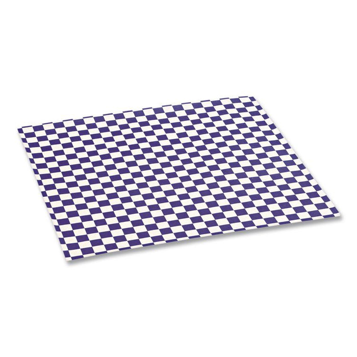 Grease-Resistant Paper Wraps and Liners, 12 x 12, Blue Check, 1,000/Box, 5 Boxes/Carton