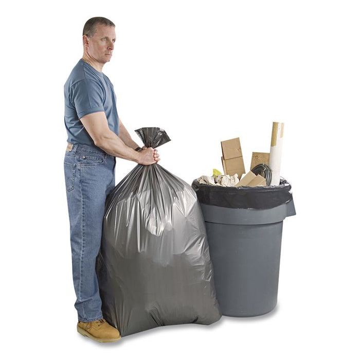 Can Liners, 33 gal, 1.35 mil, 33" x 40", Gray, 10 Bags/Roll, 5 Rolls/Carton