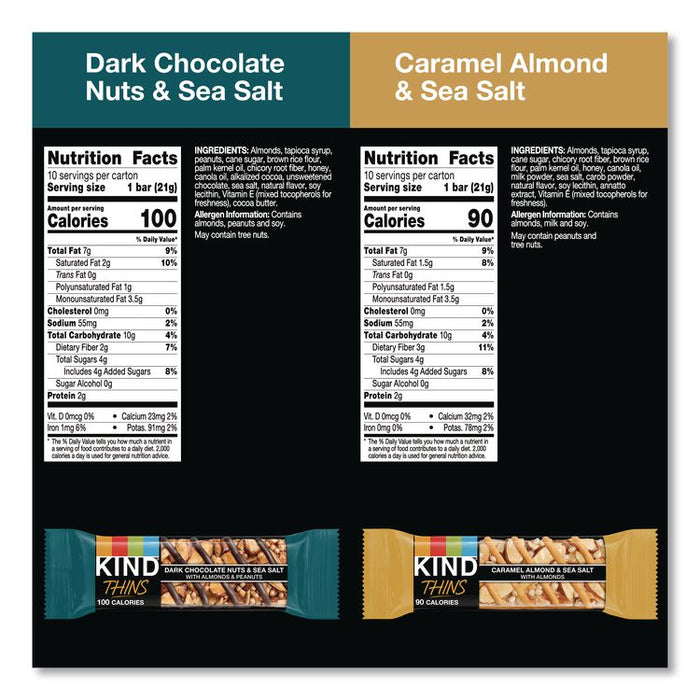 Thins Dark Chocolate Nuts and Sea Salt/Caramel Almond and Sea Salt Variety Pack, 0.74 oz Bar, 20/Box
