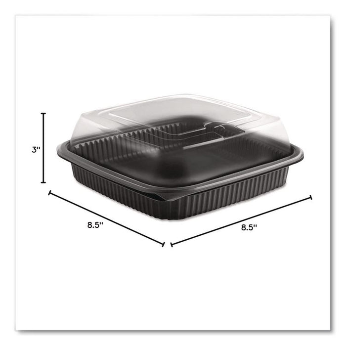 Culinary Squares Two-Piece Microwavable Container, Deep Lid, 36 oz, 8.46 x 8.46 x 2.91, Clear/Black, Plastic, 150/Carton