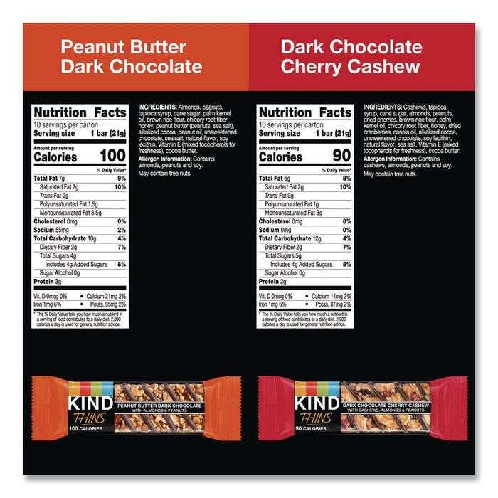 Thins Peanut Butter Dark Chocolate and Dark Chocolate Cherry Cashew Variety Pack, 0.74 oz Bar, 20/Box