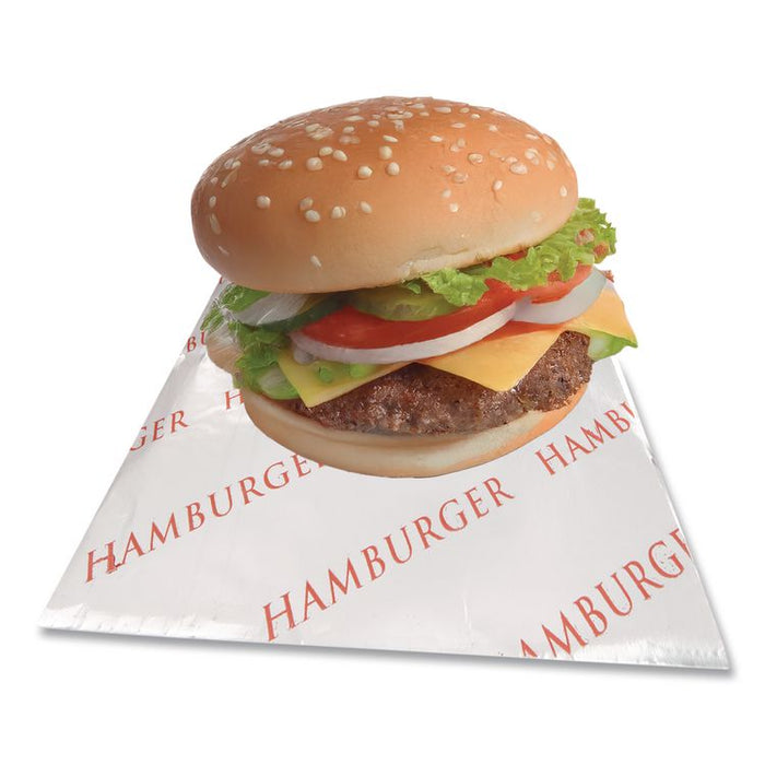Foil Single-Serve Bags, Hamburger Labeling, 6" x 0.75" x 6.5", Silver/Red, 1,000/Carton