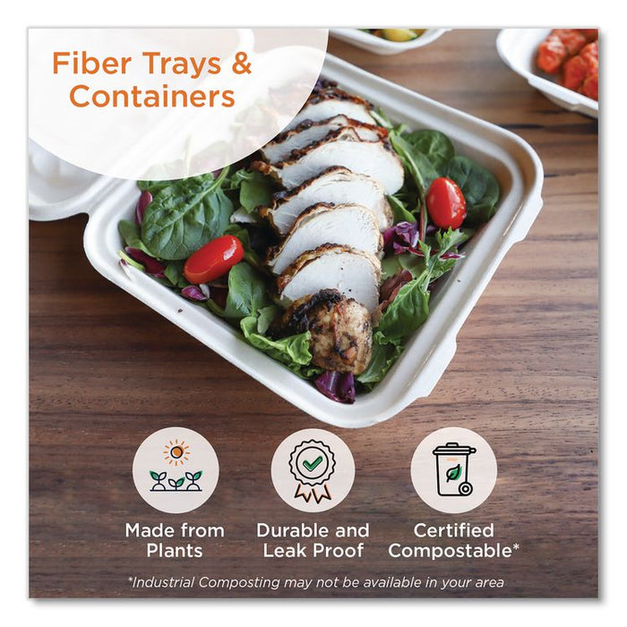 Fiber Hinged Takeout Containers, 13.7 x 6.6 x 1.3, Natural, Paper, 200/Carton
