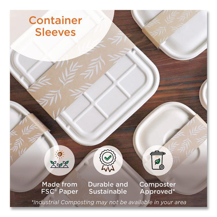 Fiber Container Sleeves, World Centric Leaf Design, 7.5 x 10 x 3.25, Natural, Paper, 800/Carton