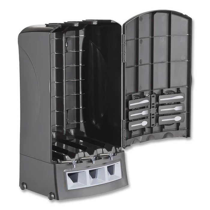 Trio Utensil Dispenser, Holds 100 Forks/100 Knives/100 Spoons, 13.39 x 15.75 x 23.62, Black