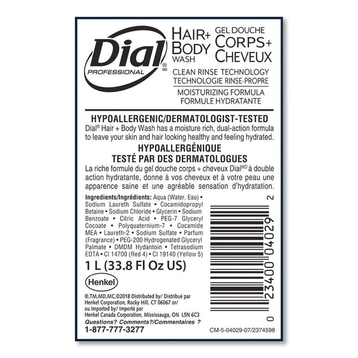 Hair + Body Wash Refill for 1 L Liquid Dispenser, Neutral Scent, 1 L, 8/Carton