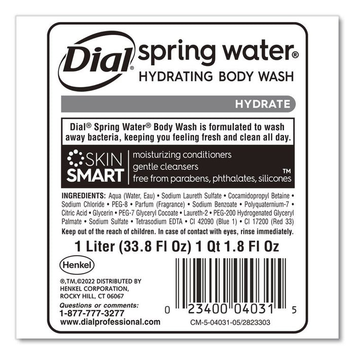 Body Wash Refill for 1 L Liquid Dispenser, Spring Water Scent, 1 L, 8/Carton