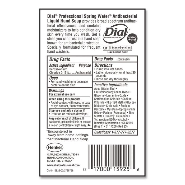 Antibacterial Liquid Hand Soap, Spring Water Scent, 1 gal, 4/Carton