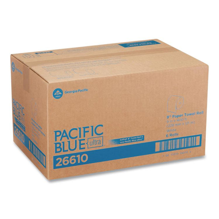 SofPull Hardwound Paper Towel Roll, Nonperforated, 1-Ply, 9" x 400 ft, White, 6 Rolls/Carton