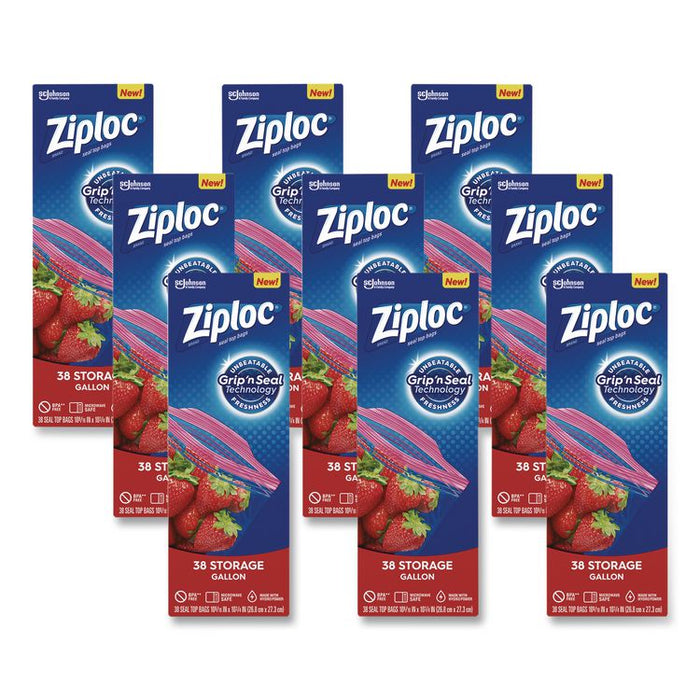 Double Zipper Storage Bags, Triple System Seal, Gallon, 10.56" x 10.75", Clear, 38 Bags/Box, 9 Boxes/Carton